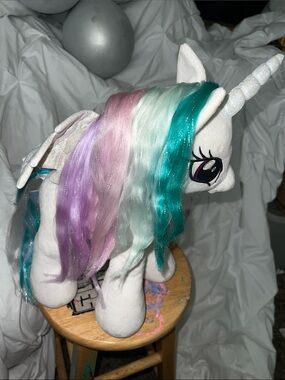Build-A-Bear White Unicorn with Teal, Mint, Lavender & Pink Mane